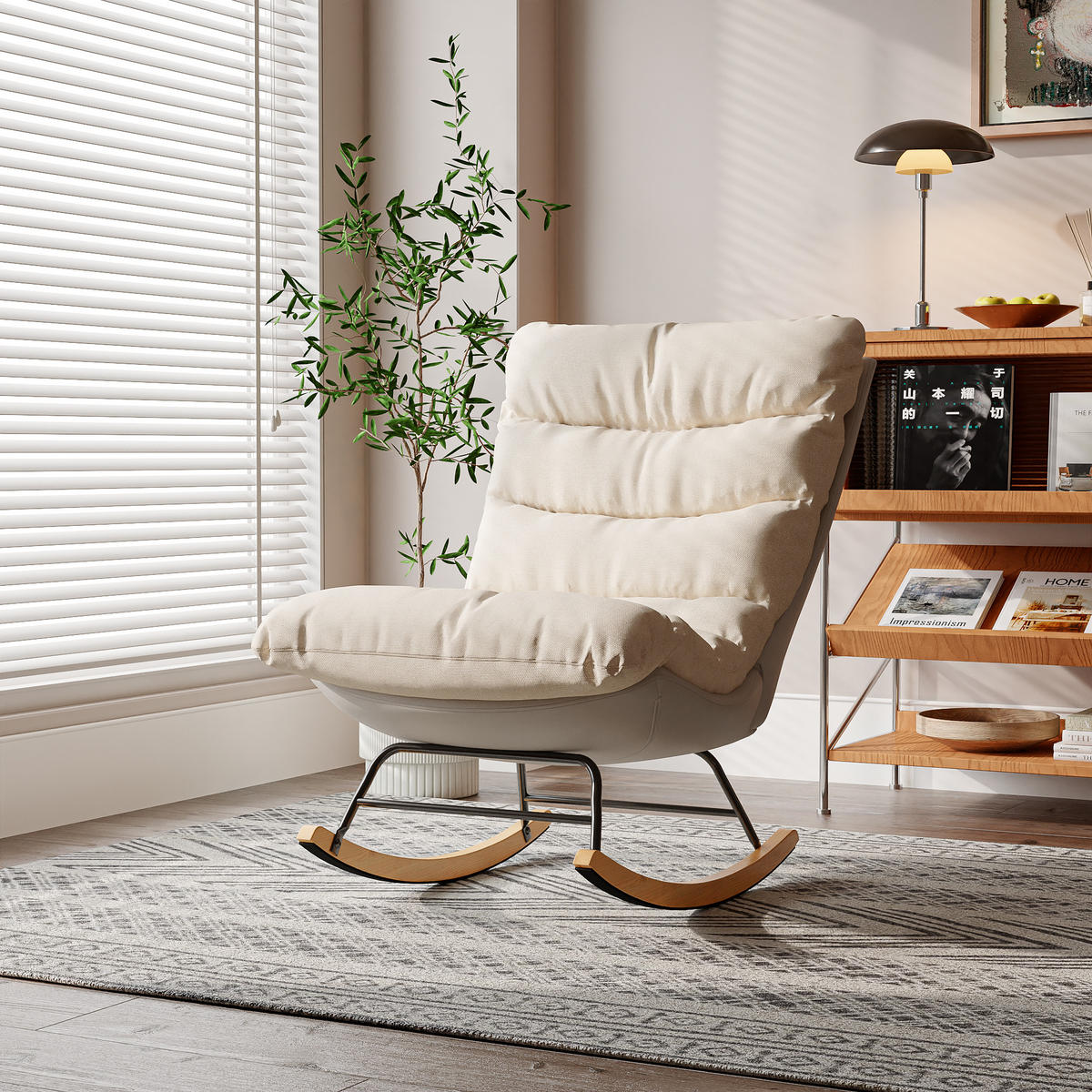 SCHAUKELSTUHL Relaxsessel mit abnehmbarem Kissen, Leinen, Beige - Beige, Holz (72/97/83cm)