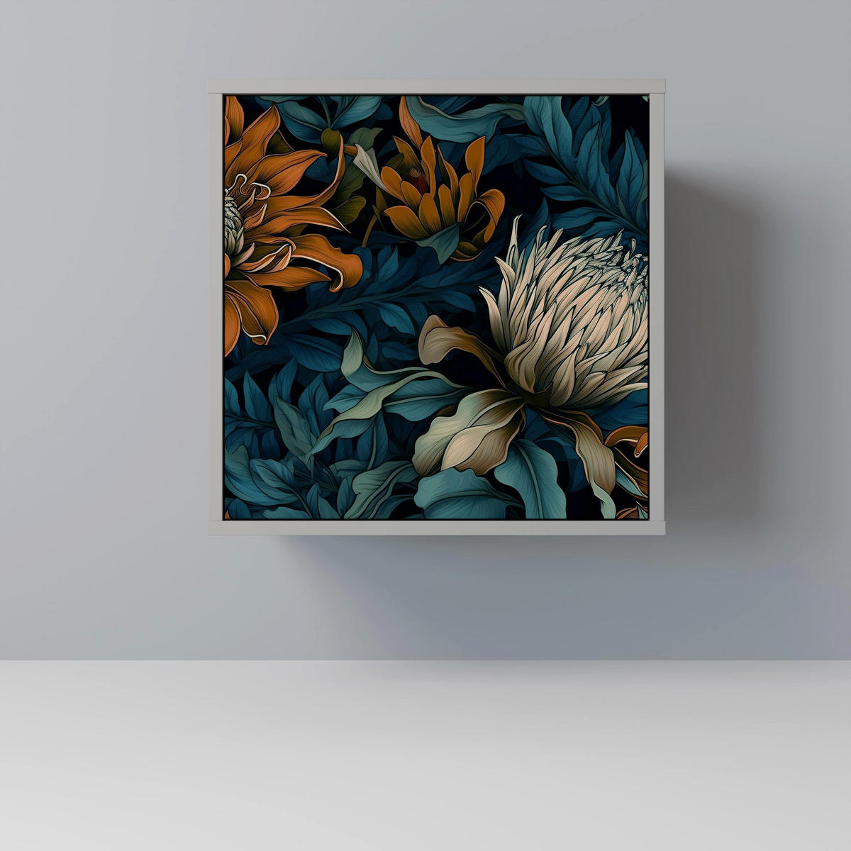 SIDEBOARD MORNING BLOOM, Grau, 57,5x42x57,5 cm, Ohne Füße - Multicolor/Grau, Holzwerkstoff (57.5/57.5/42cm) - SpaceRebels