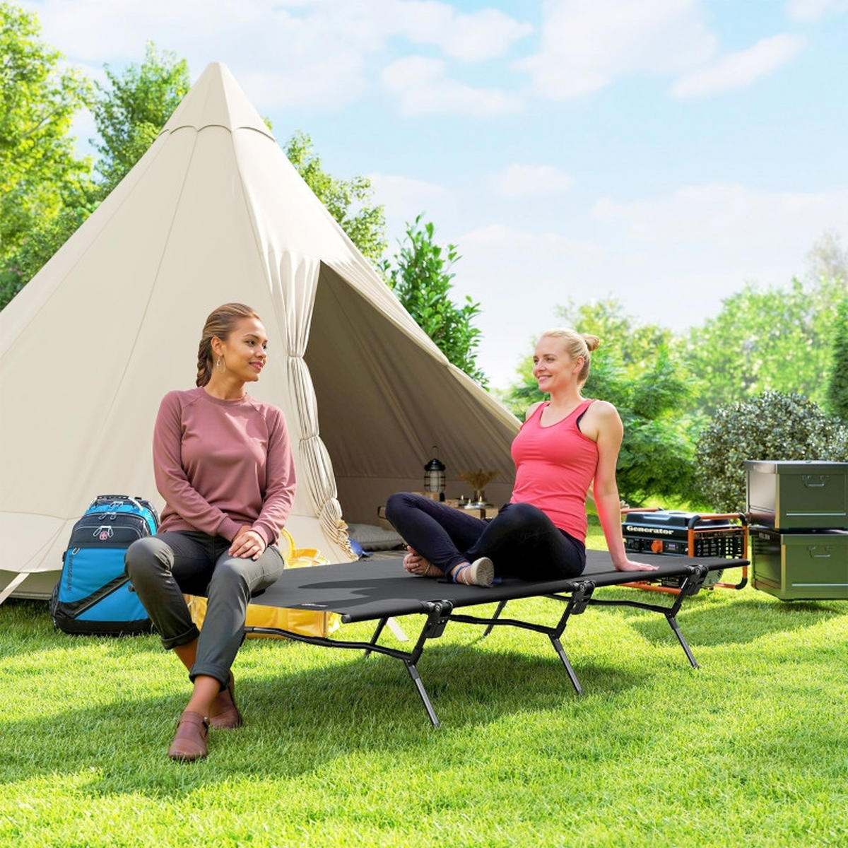 FELDBETT faltbar Campingbett Schwarz 200 x 100 x 36 cm - Schwarz, Metall (100/36/200cm) - ComfortXL