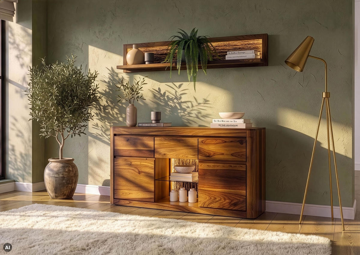 SIDEBOARD Sheesham 146x40x80 walnuss gewachst TORONTO LUX #286 - Dunkelbraun, Holz (146/80/40cm) - Massivmoebel24