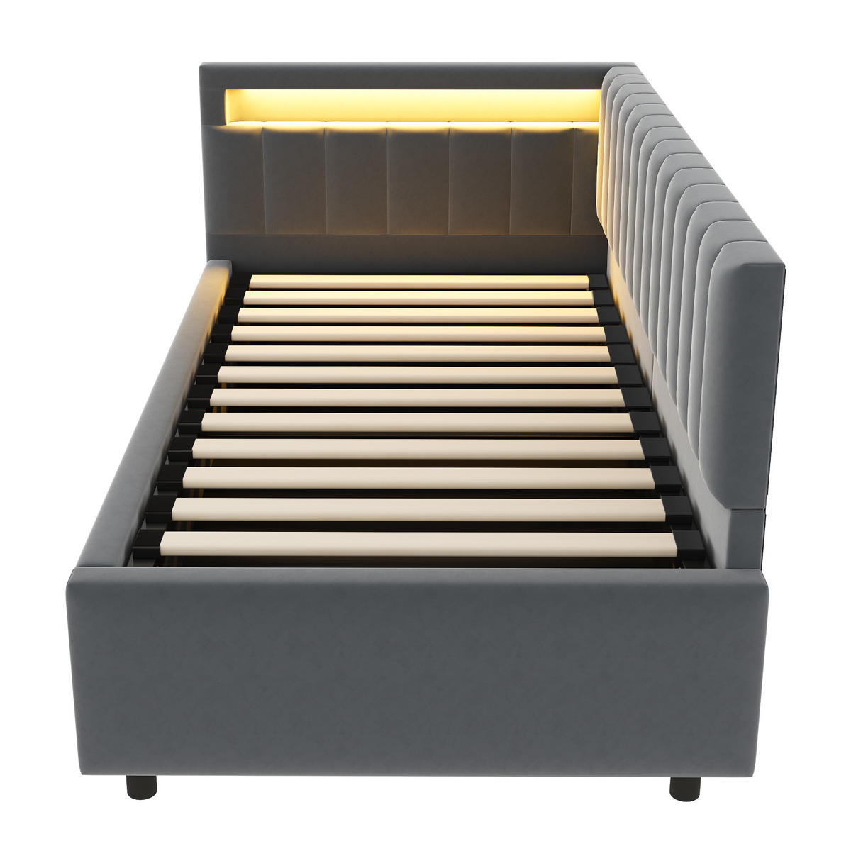 SCHLAFSOFA 90/200 cm in Grau Samt mit LED und Bettkasten - Dunkelgrau, Holzwerkstoff/Textil (90/200cm) - CHICFURN