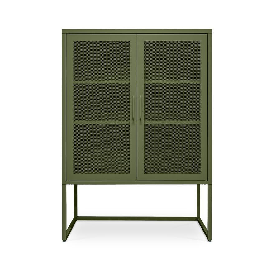 HIGHBOARD im Industrial-Design aus Metall H.120cm 2 Türen Streckmetall Olivgrün - Kai - Grün, Metall (85/120/45cm) - Sicaan