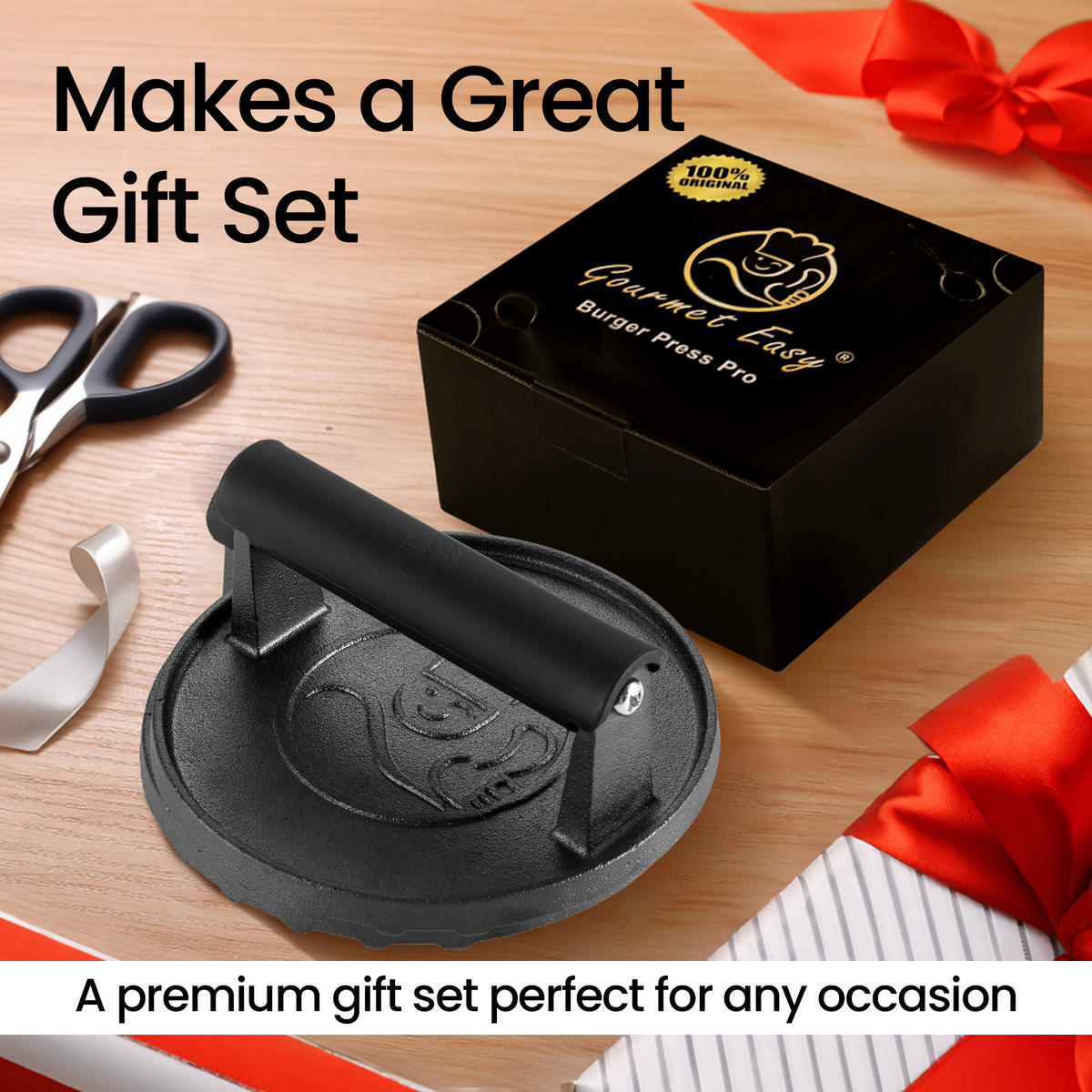 BURGERPRESSE Gusseisen,Burgerpresse, Gusseisen, Schwarz, 2lb schwere Smash-Burger-Presse - Schwarz, Metall (15.2/6.5/15.2cm) - Gourmet Easy