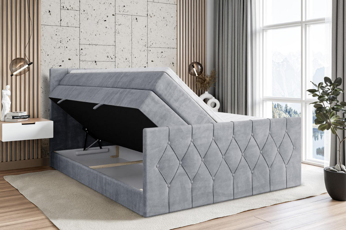 BOXSPRINGBETT VELANTO-Z KING - 160 x 200 - H3/H4 - Grau - Grau, Holzwerkstoff (160/200cm) - ALTDECOR