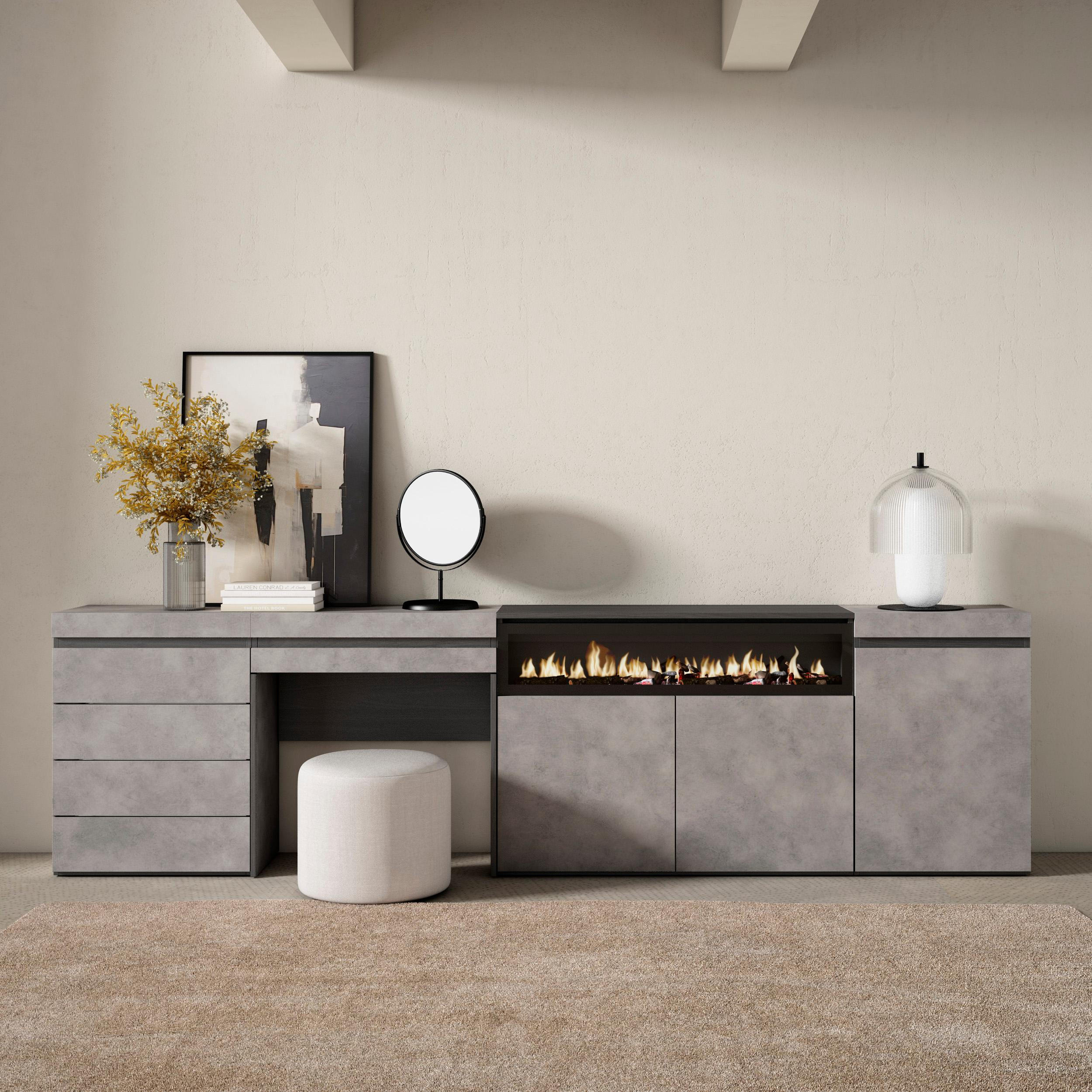 SIDEBOARD mit Elektrokamin, zementgrau, 277/35/75cm - Grau, Holzwerkstoff (277/75/35cm) - Skraut Home