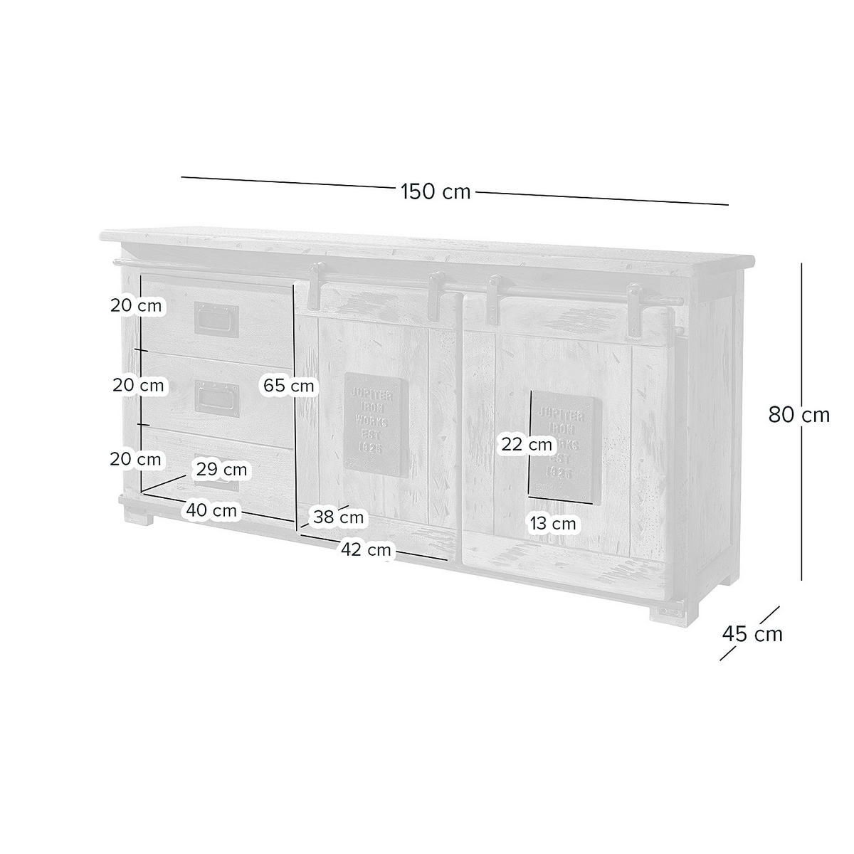 SIDEBOARD - Mango massiv / Eisen - Mango / Schwarz - Braun, Holz/Metall (150/80/45cm) - home24