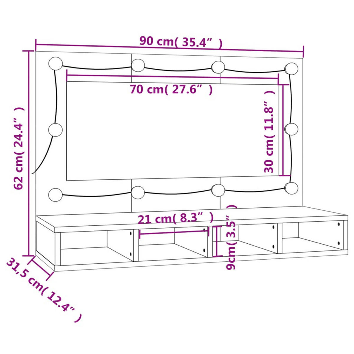 WANDSPIEGEL MIT LED BETONGRAU 90X31,5X62 CM - Hellgrau, Holz (90/62/31.5cm) - vidaXL