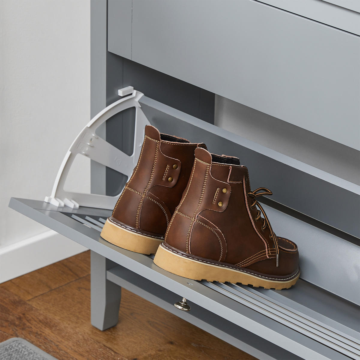 SCHUHSCHRANK Hellgrau - Grau, Holzwerkstoff (80/108/25cm) - SoBuy