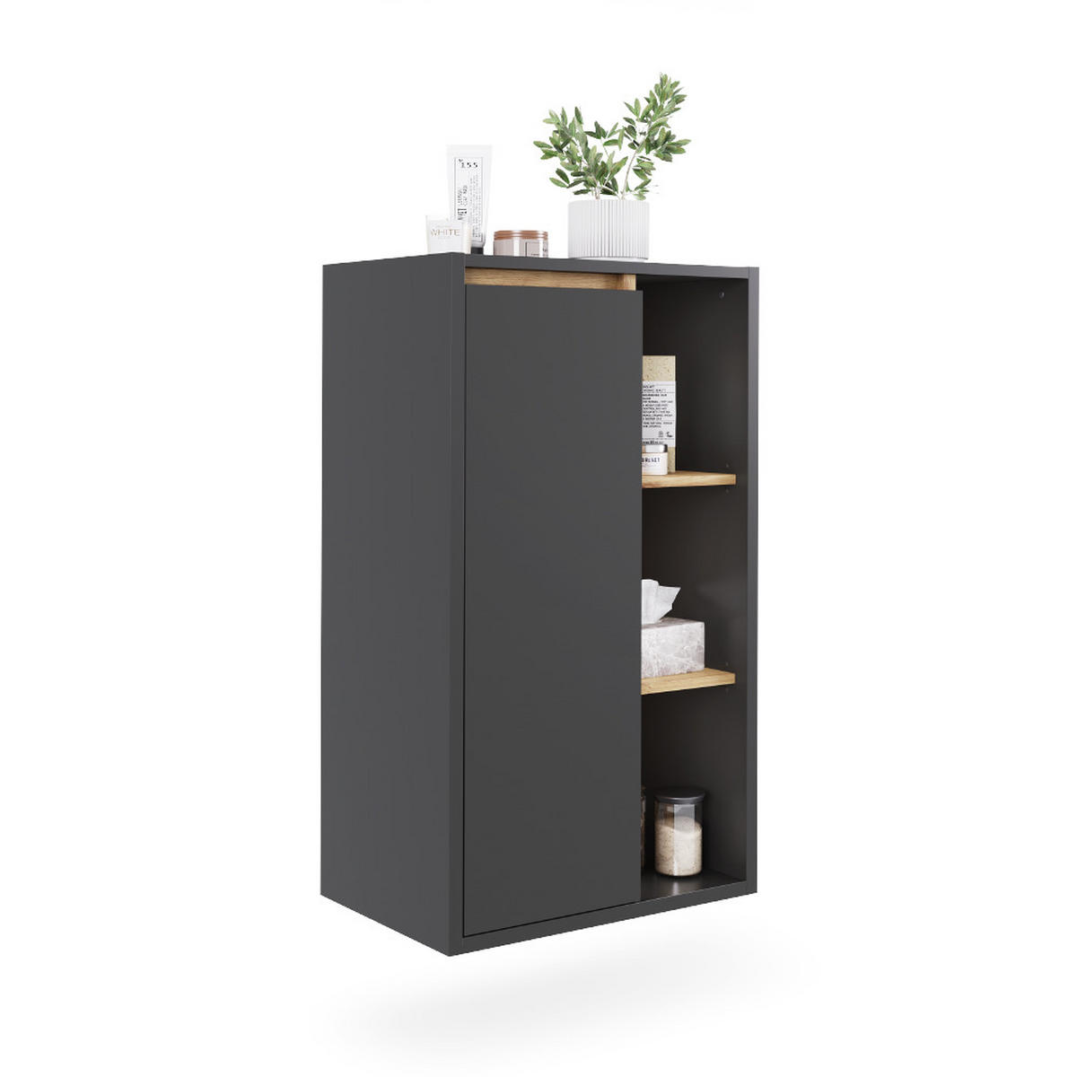 MIDISCHRANK Viola Grau/Artisan 50 x 86 cm mit offenen Regalen - Eiche Artisan/Grau, Holzwerkstoff (50/86/33cm) - Vicco