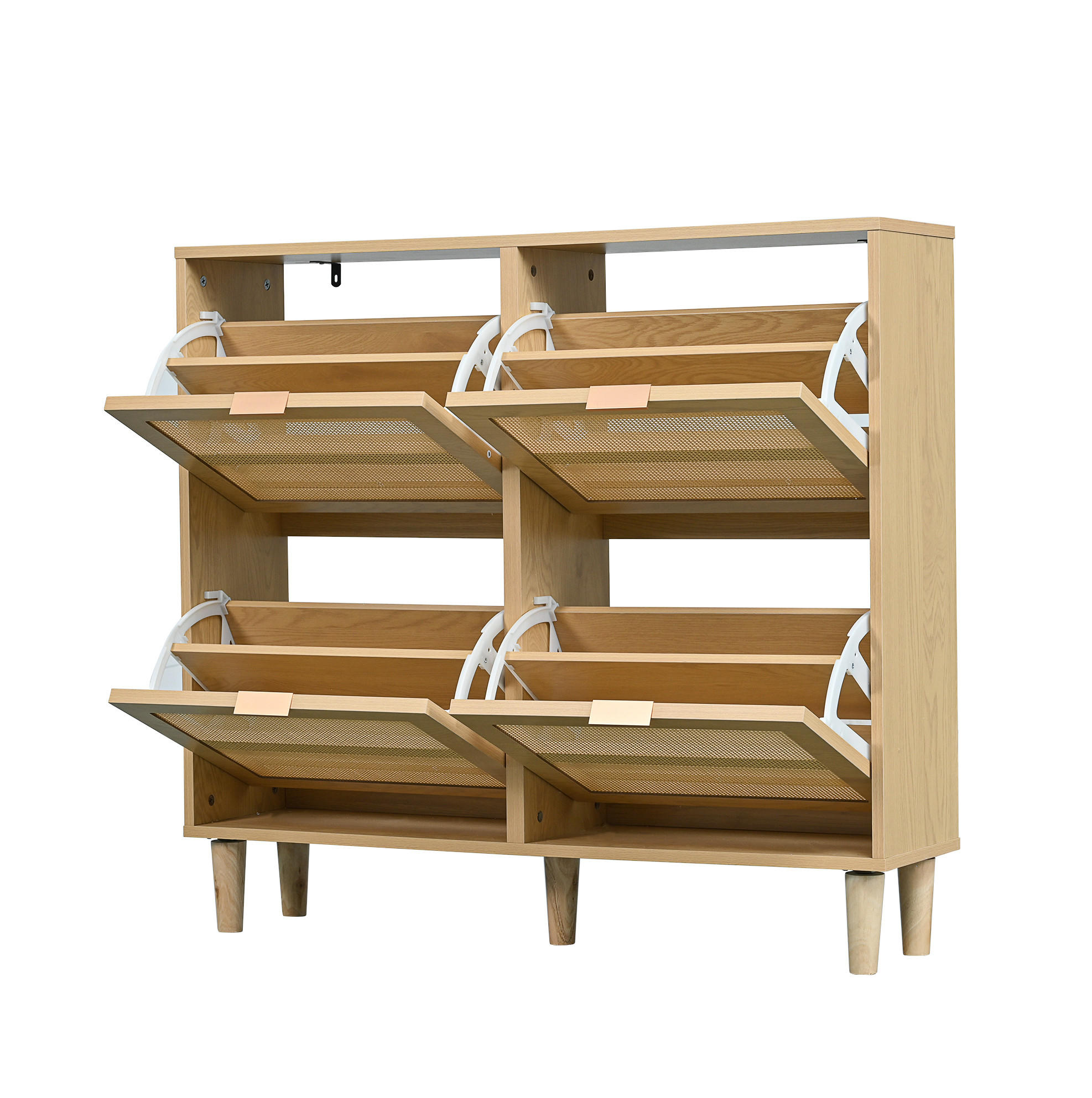 SCHUHSCHRANK 100/25/90 cm in Eichefarben mit Rattanfronten und 4 Klappen - Naturfarben, Holzwerkstoff (100/90/25cm) - Flora Grace