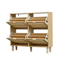 SCHUHSCHRANK 100/25/90 cm in Eichefarben mit Rattanfronten und 4 Klappen - Naturfarben, Holzwerkstoff (100/90/25cm) - Flora Grace