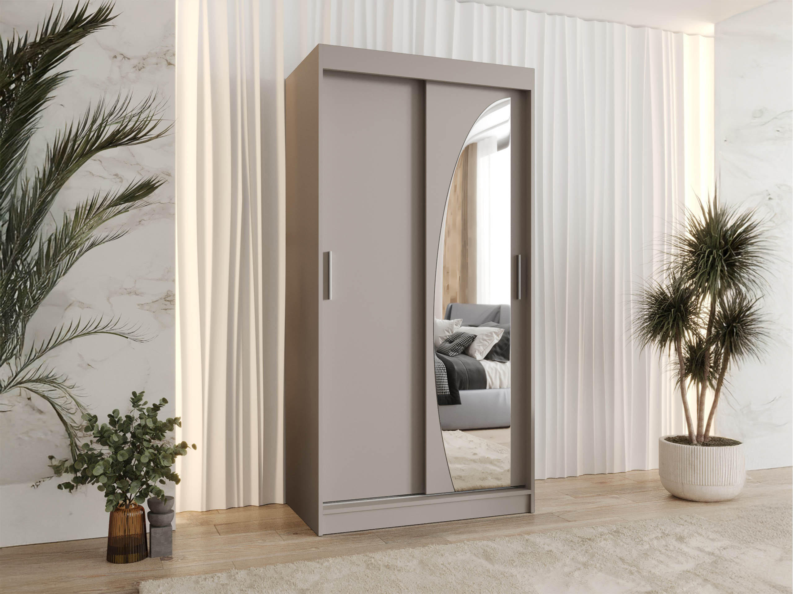SCHWEBETÜRENSCHRANK Wika 100 cm - Kaschmir/Silberfarben, Holzwerkstoff/Kunststoff (100/200/62cm) - MIRJAN24