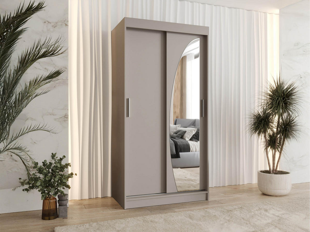 SCHWEBETÜRENSCHRANK Wika 100 cm mit Schubladen - Kaschmir/Silberfarben, Holzwerkstoff/Kunststoff (100/200/62cm) - MIRJAN24