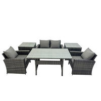 GARTENMÖBELSET mit 2 Sesseln,Zweisitzer,Esstisch,2 Beistelltischen Polyrattan Dunkelgrau 4-Sitzer - Dunkelgrau/Grau, Glas/Kunststoff - Fimous