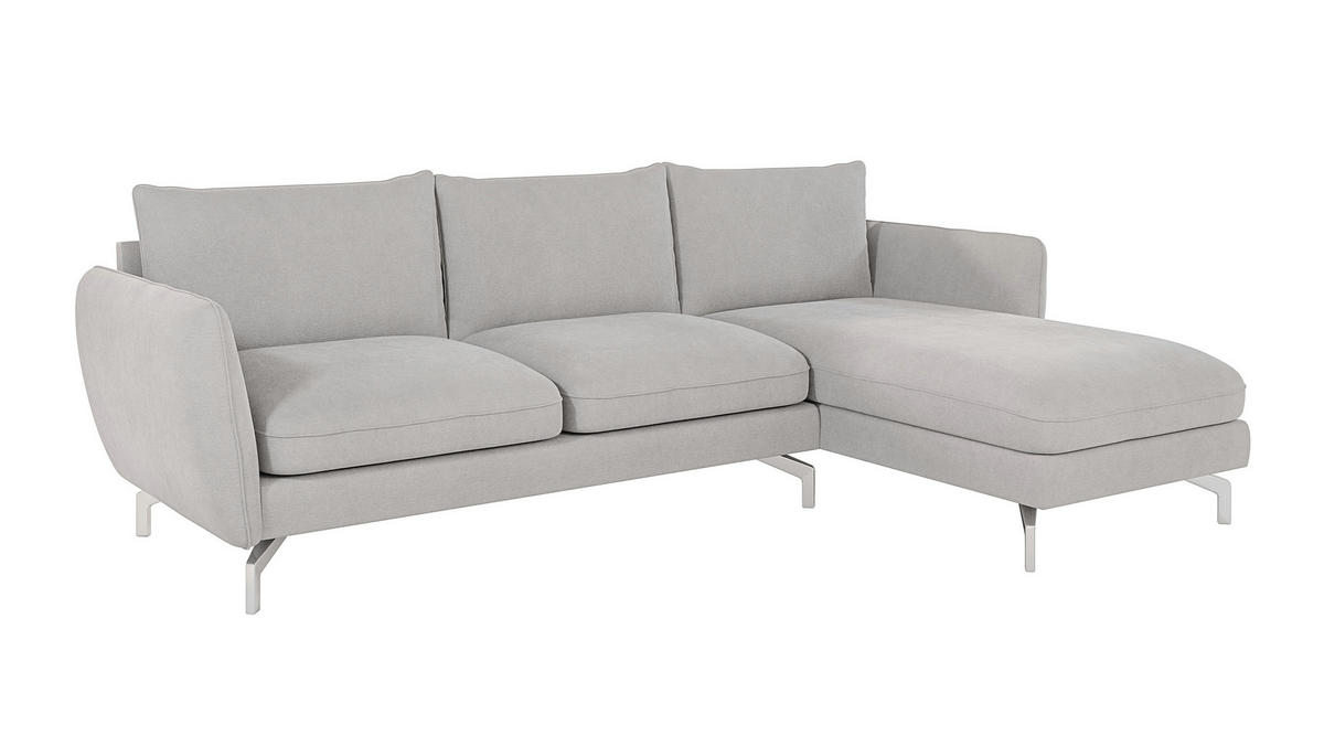 ECKSOFA Elou Silber Microfaser - Chromfarben/Silberfarben, Holz/Textil (261/167cm) - S-Style Möbel