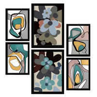 POSTER Set Mit 6 Hodgepodge Blume In Blume Zusammenfassung Ästhetische Dekorative Gemälde Für Ihr Wohnzimmer Zuhause A3 & A4 Schwarzer Rahmen - Schwarz, Papier (29/3cm) - Nacnic