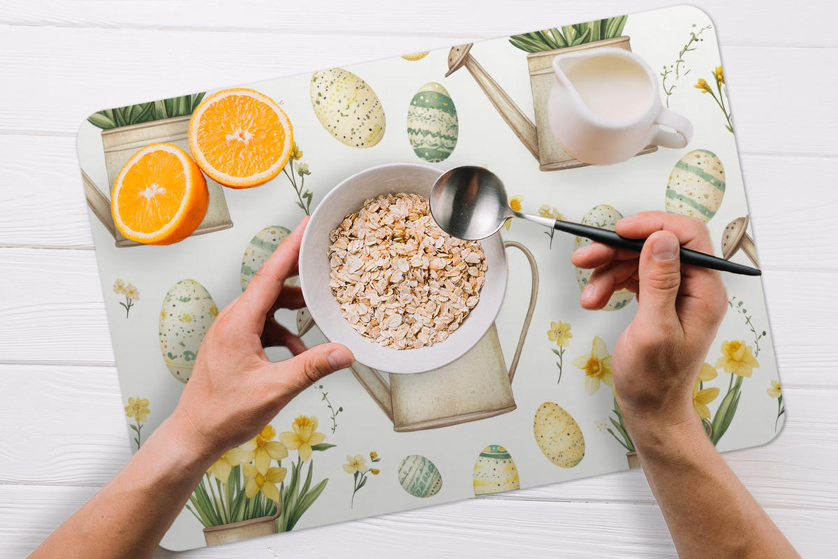 PLATZSETS 6er-Set Gießkanne - Blumen - Eier Placemats 45x30 cm - Weiß, Kunststoff (0.3/45/30cm) - MuchoWow