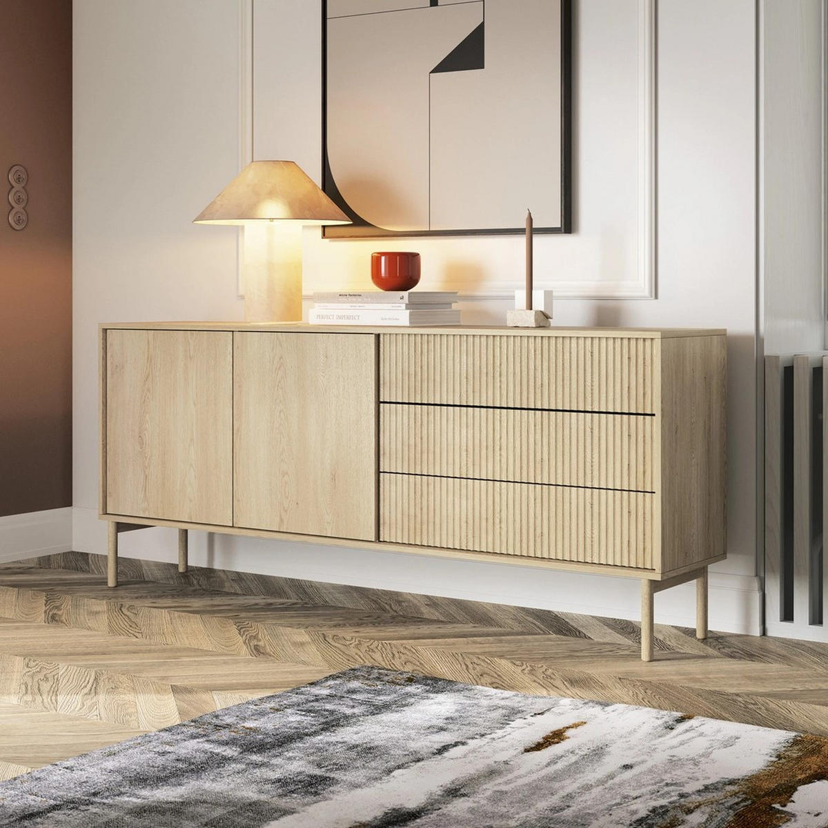 SIDEBOARD TAVO 187 cm Eiche Cremona - mit 2 Türen (links) und 3 Schubladen (rechts) - Eichefarben, Holz/Holzwerkstoff (187/80/39cm) - Ravio
