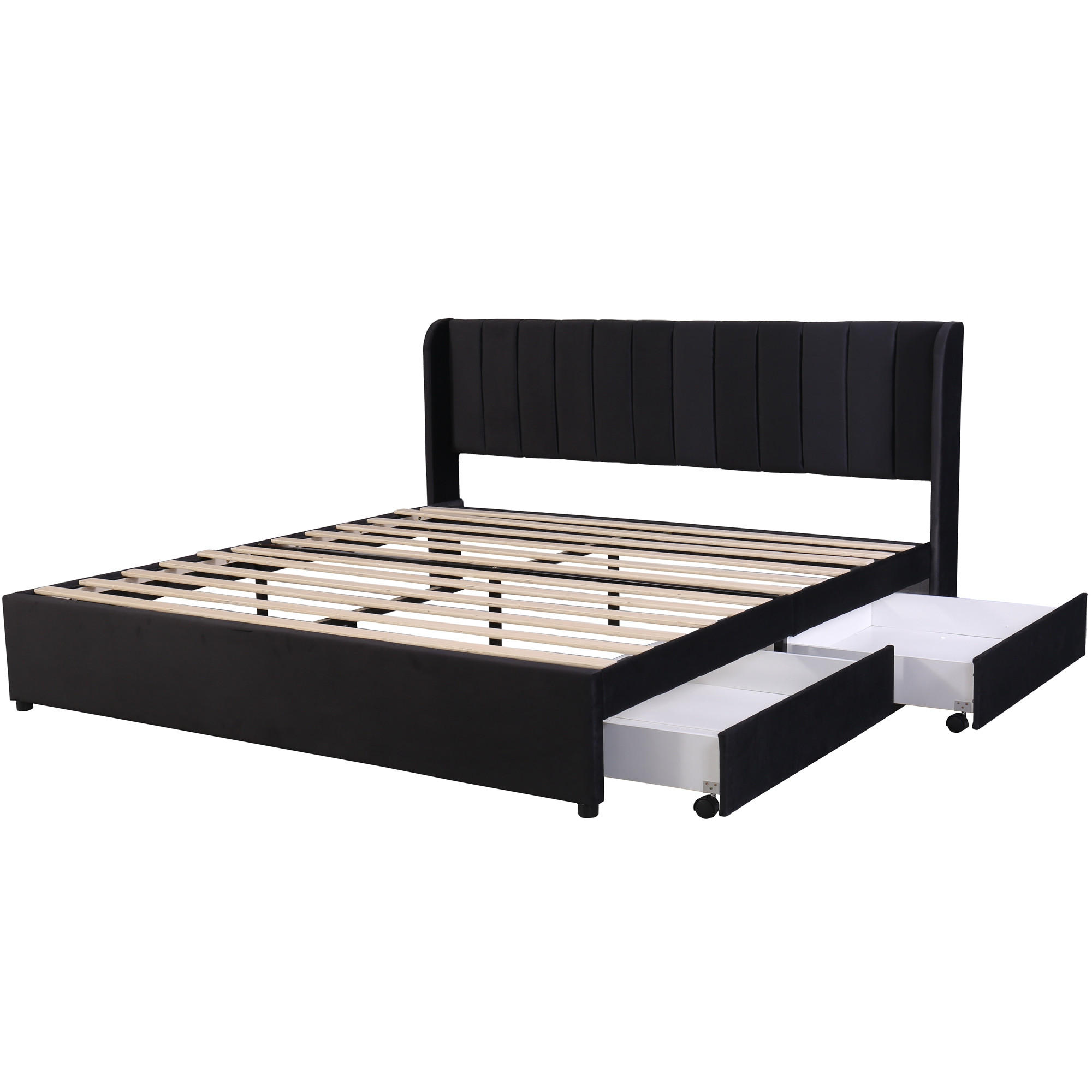 STAURAUMBETT 180/200 cm DE-00073, in Schwarz, 2 Schubladen - Schwarz, Holz (180/200cm) - ComfortXL