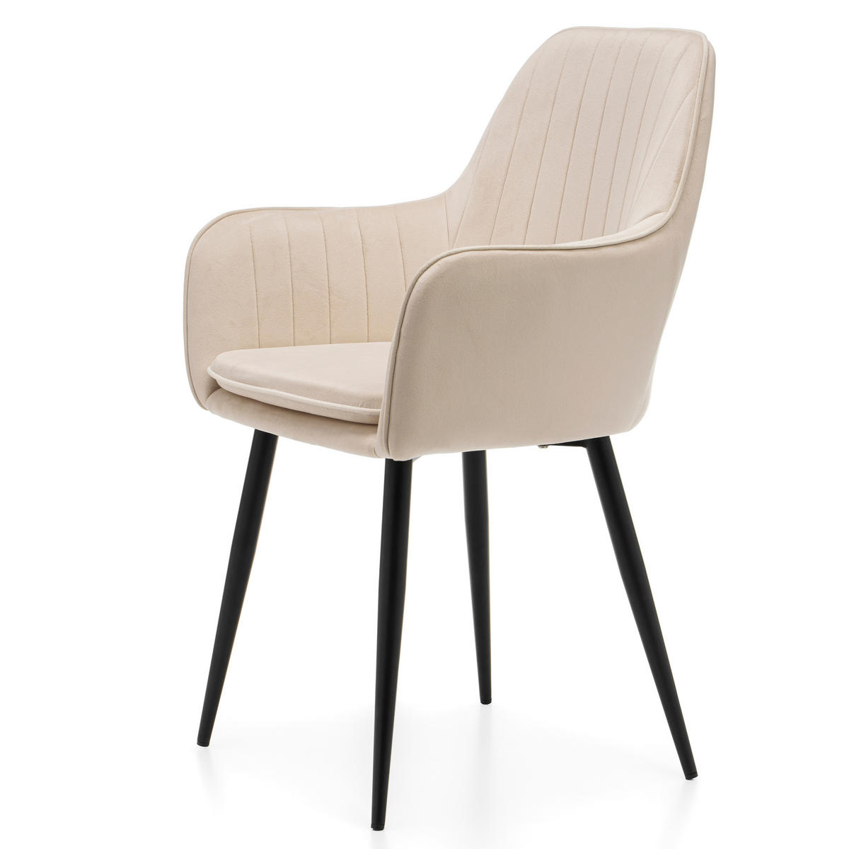 STUHL EMILIA gepolstert mit Steppung - beige - Samt Velours - Beige/Schwarz, Textil/Metall (58/90/58cm) - NEW HOME