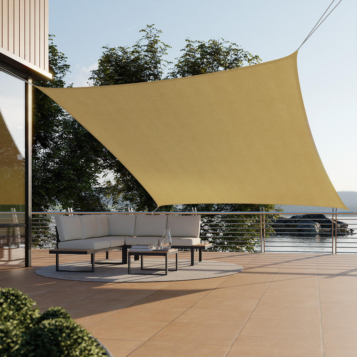 SONNENSEGEL ,inklusive Spannseile,beige - Beige, Kunststoff (300/300cm) - tectake