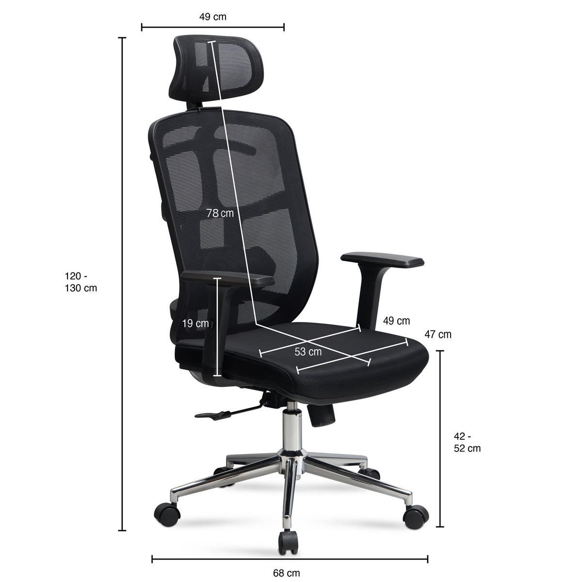 BÜRODREHSTUHL Schwarz Mesh mit Synchronmechanik, 3D-Armlehnen und Aluminiumfuß ALTAI - Silberfarben/Schwarz, Kunststoff/Textil (68/130/68cm) - KADIMA DESIGN