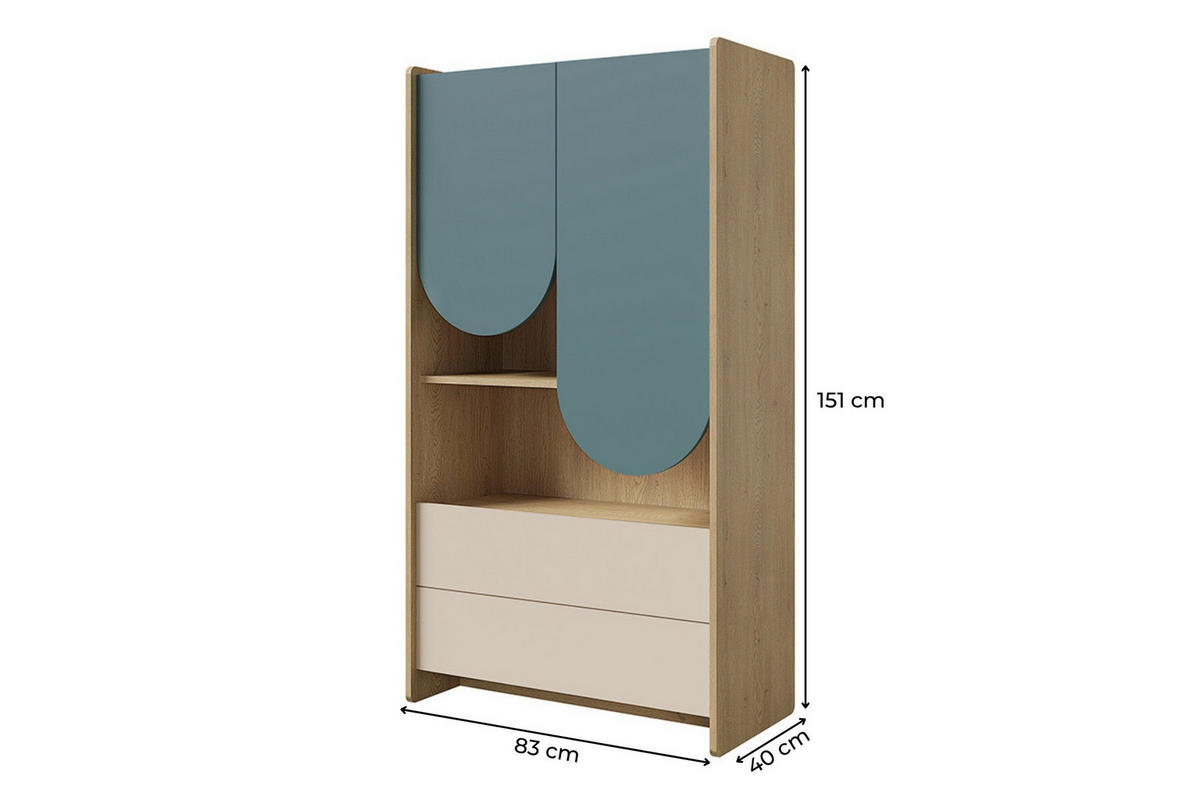 KINDERREGAL LEXO 06 83/151/40 cm in Eiche Cremona/Macadamia/Meeresblau - Blau/Eichefarben, Holzwerkstoff (83/151/40cm) - Deine Möbel 24
