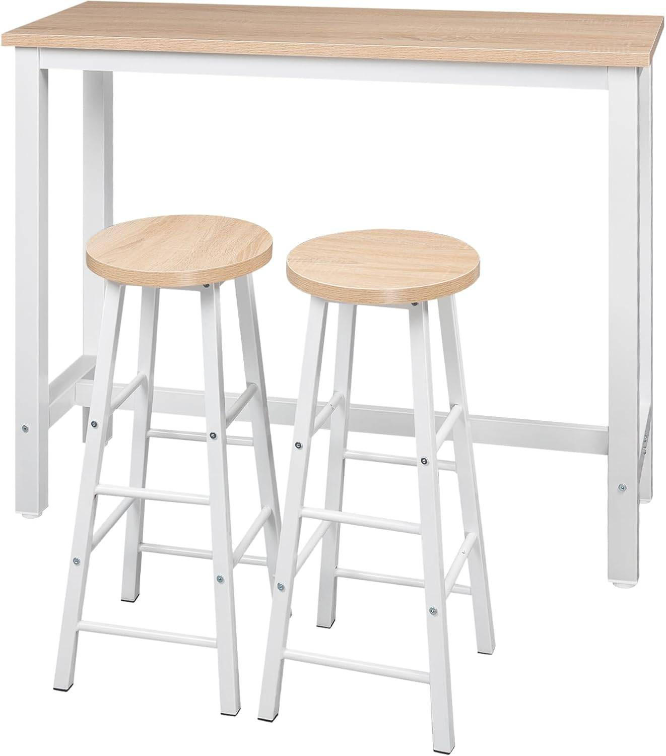 BARTISCH Set mit 2 Barhockern, aus Metall & Holz - Hellbraun/Weiß, Holzwerkstoff/Metall (40/120/100cm) - Woltu