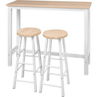 BARTISCH Set mit 2 Barhockern, aus Metall & Holz - Hellbraun/Weiß, Holzwerkstoff/Metall (40/120/100cm) - Woltu