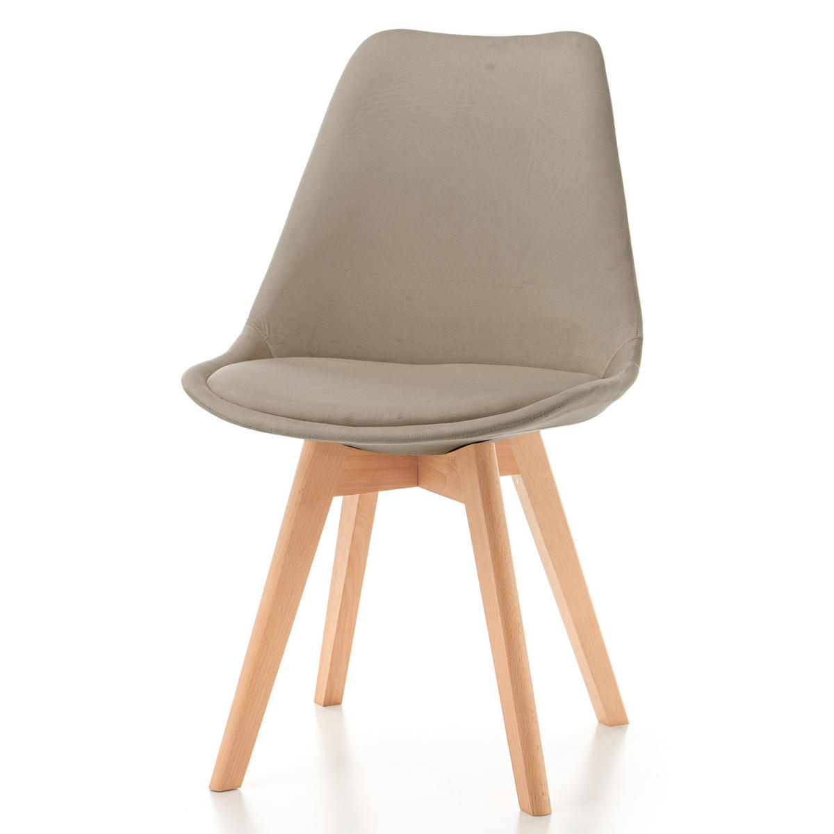 STUHL Dublin modern dunkelbeige, Holzbeinen - Veloursstoff und Polsterschaum - Beige/Braun, Holz/Textil (50/83/54cm) - NEW HOME