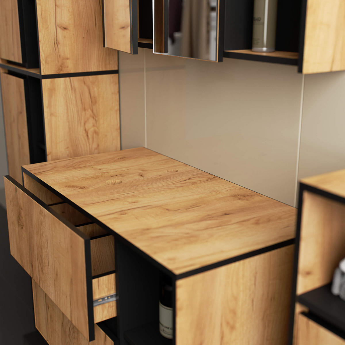 WASCHBECKENUNTERSCHRANK Vami Craft-Eichenfarben, Schwarz - Eichefarben/Schwarz, Holzwerkstoff (90/60/45.5cm) - Akord