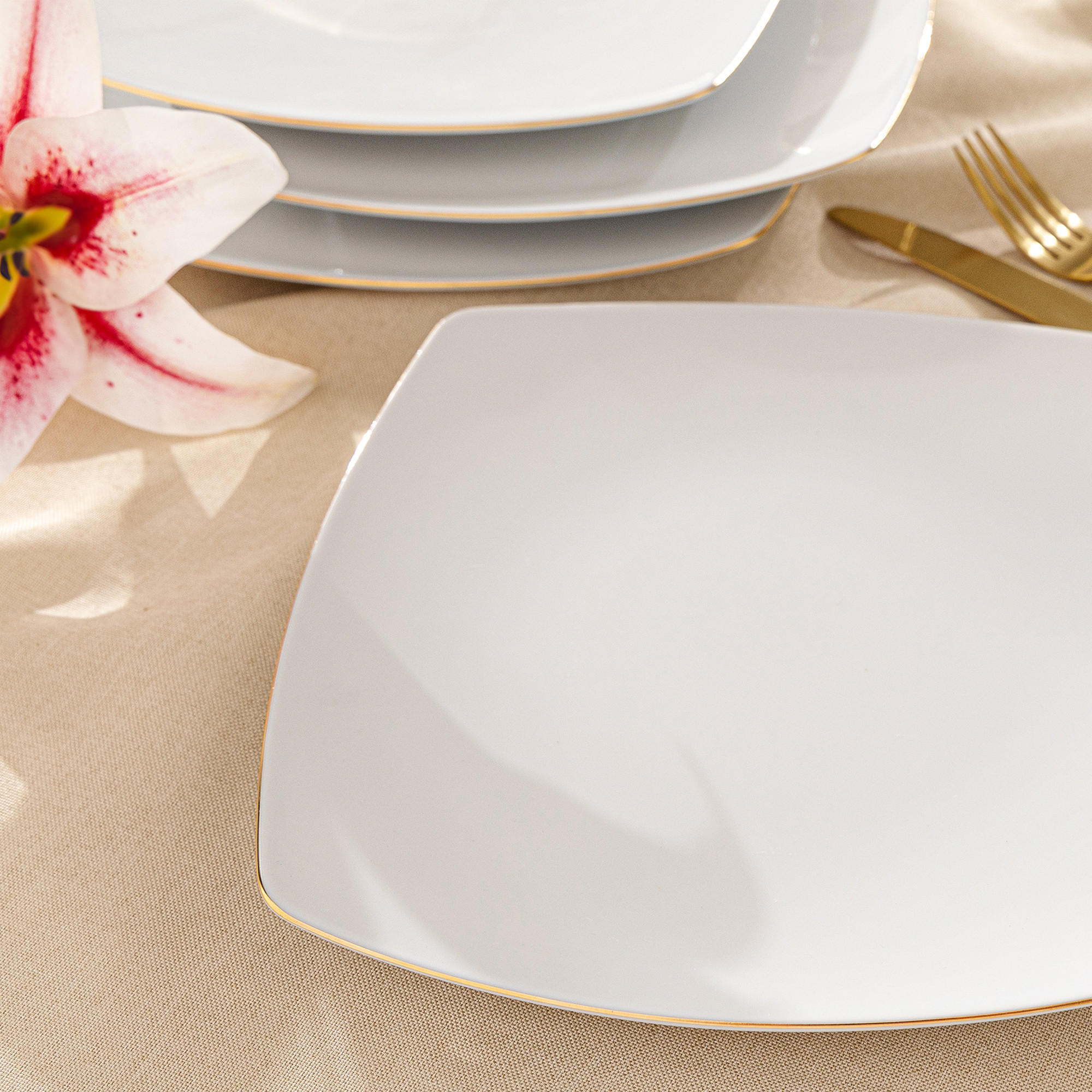 SPEISETELLER CARLINA 6-tlg - Goldfarben/Weiß, Keramik (25.5cm) - KONSIMO®