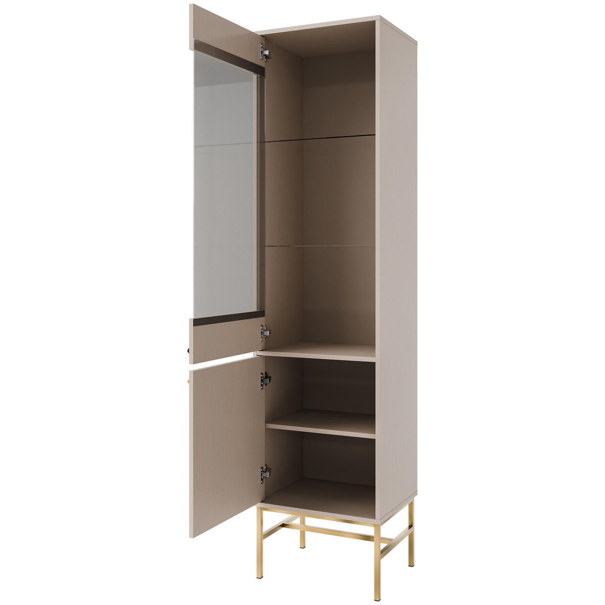 VITRINENSCHRÄNK FLOREN, Creme/Gold - Creme, Holzwerkstoff/Metall (51.8/207.5/40.8cm) - KONSIMO®