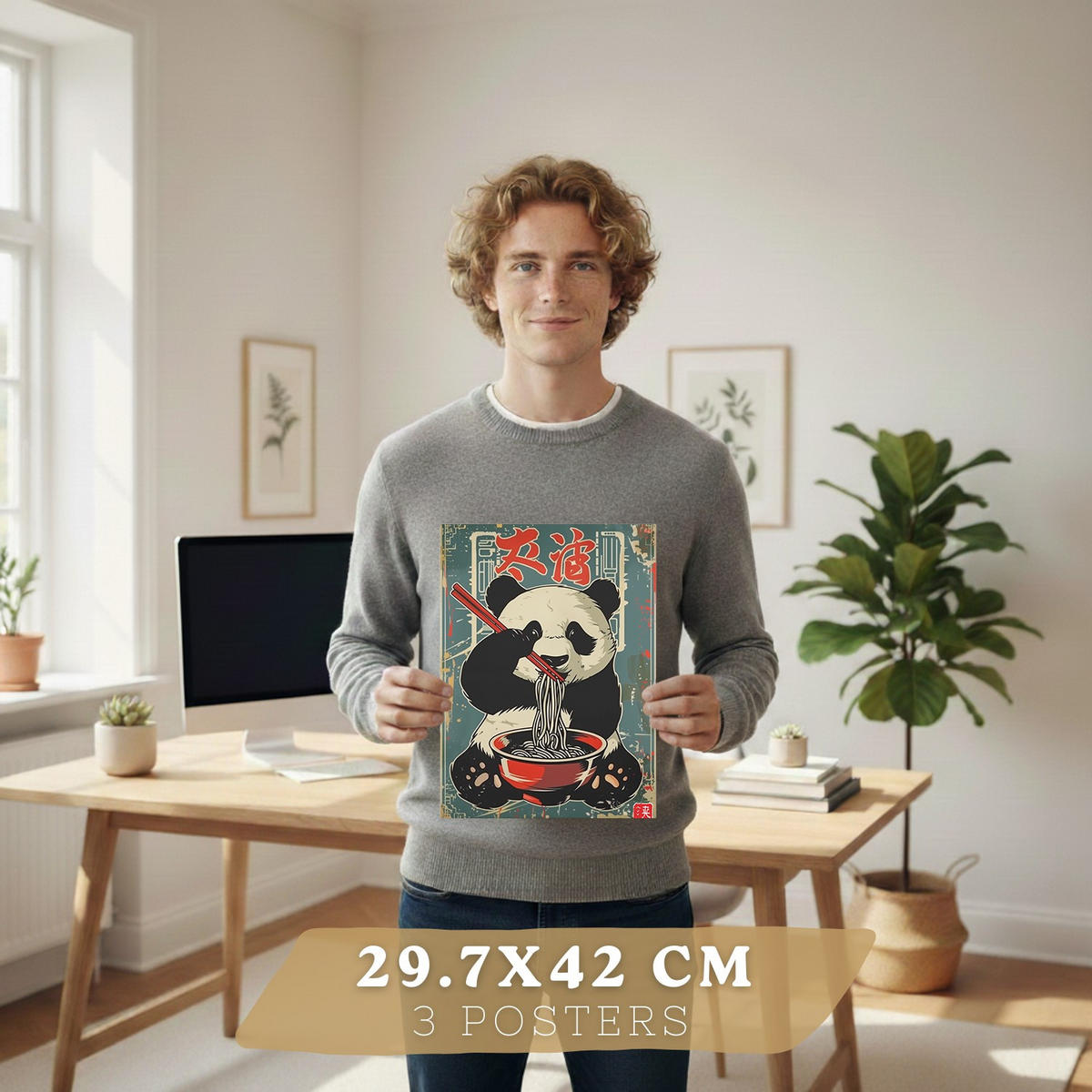 PLAKAT Sada 3 Ramen Animals A3 Bílý rám - bílá, papír (29.7/1/42cm) - Nacnic