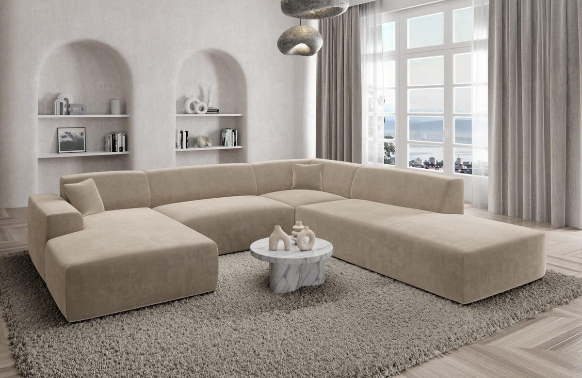 WOHNLANDSCHAFT Genova Beige Samtstoff - Beige, Kunststoff (326/70/263cm)