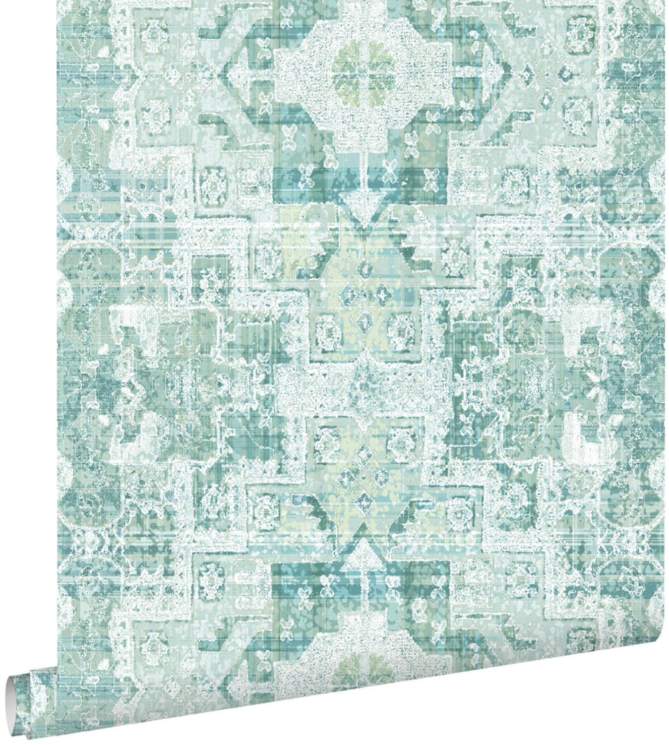 TAPETE orientalisches Kelim-Patchwork 53 cm x 10.05 m - Grün, Papier (53/1000cm) - ESTAhome