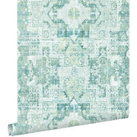 TAPETE orientalisches Kelim-Patchwork 53 cm x 10.05 m - Grün, Papier (53/1000cm) - ESTAhome