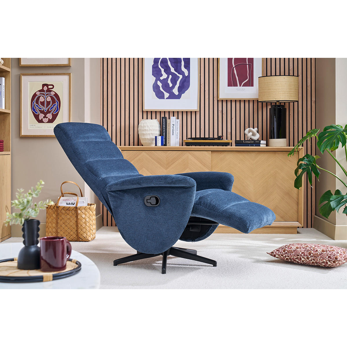 RELAXSESSEL Manuell Dunkelblau Chenillestoff NELSON - Dunkelblau, Textil (75/109/72cm) - Miliboo