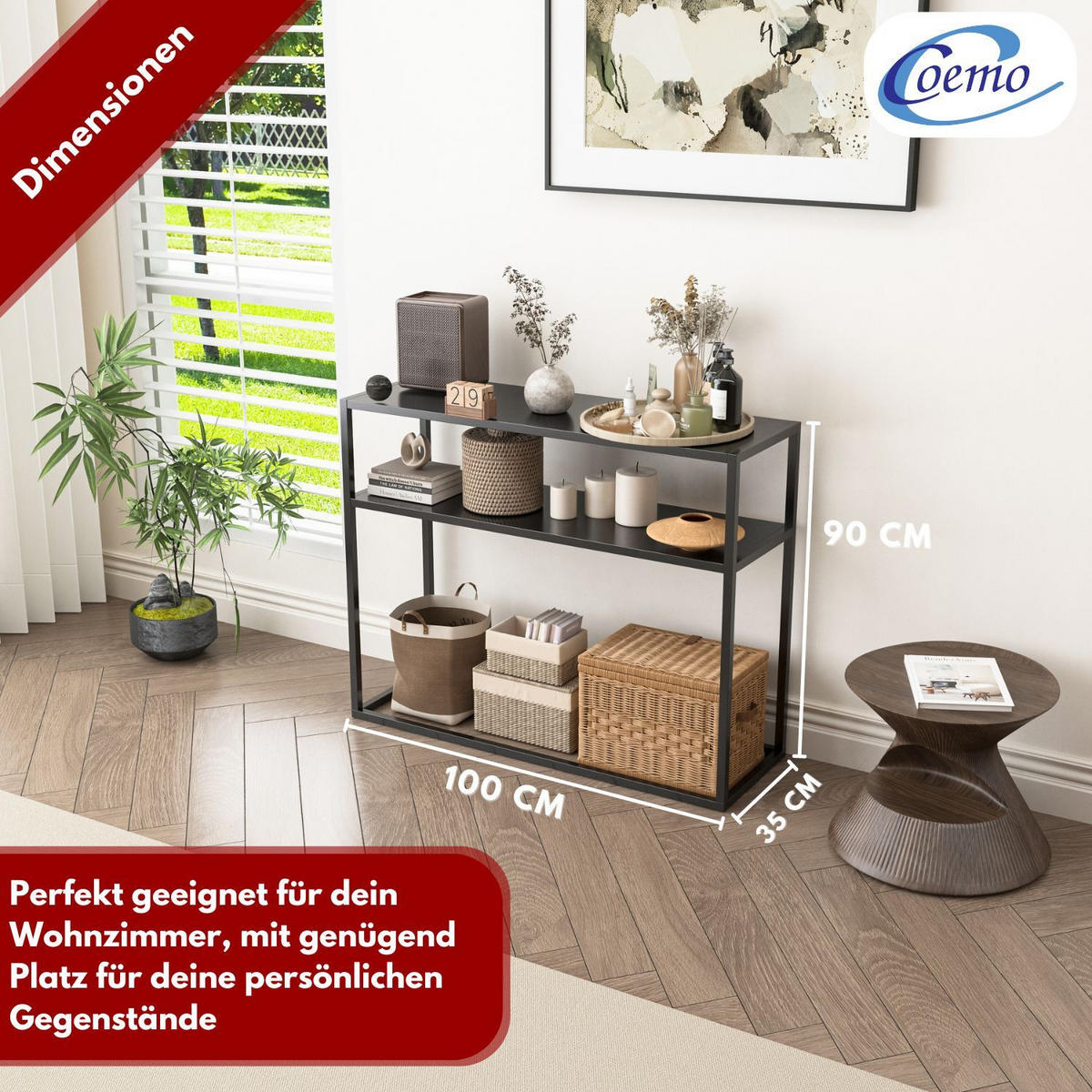 KONSOLENTISCH CHICAGO Metall Schwarz 100/34/80 cm - Schwarz, Metall (100/34/80cm) - Coemo