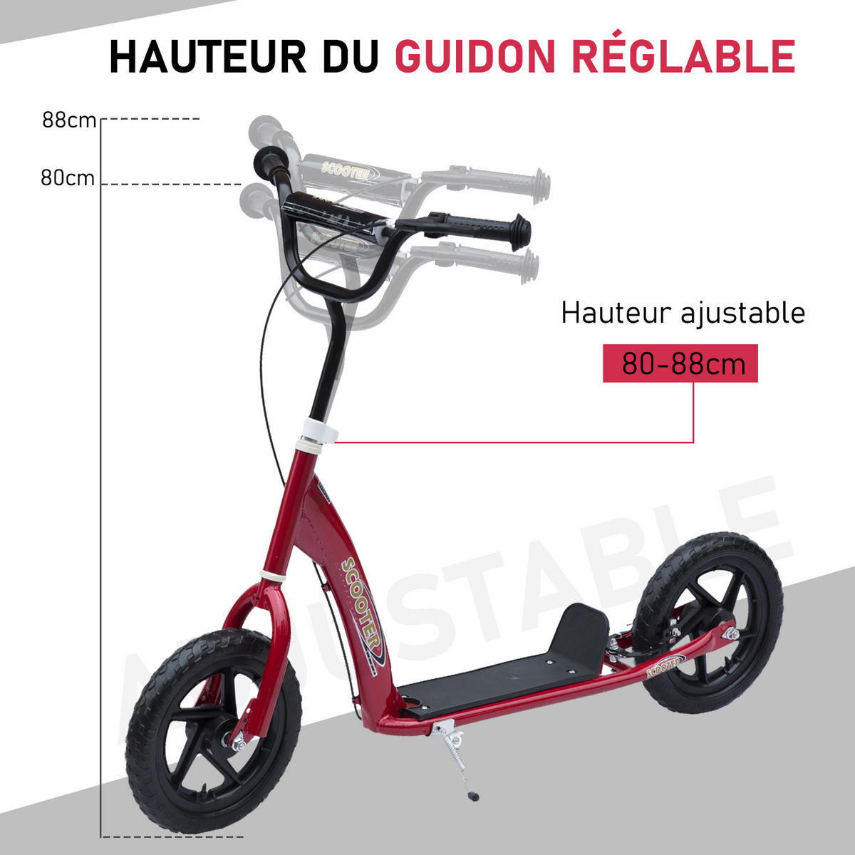 KINDERSCOOTER DE-16937 30 cm EVA-Reifen Rot - Rot, Metall (120/52/88cm) - ComfortXL