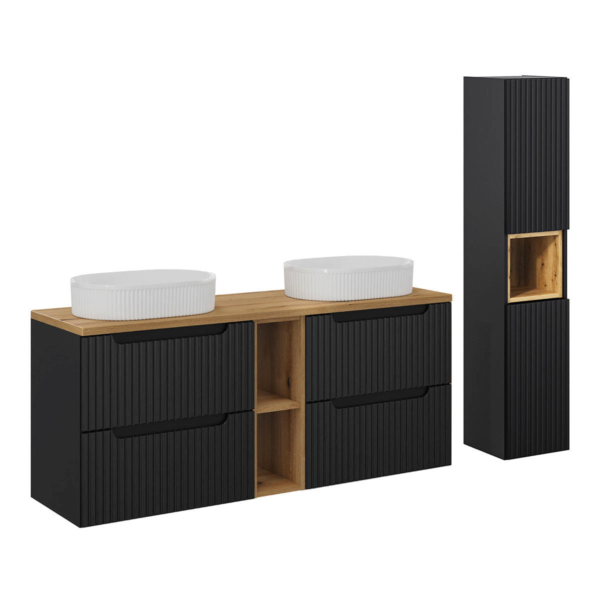 BADMÖBEL 140.4cm Riva 2er-Set Schwarz und Holz - Schwarz, Holzwerkstoff (140.4/59/40cm) - Petits-meubles