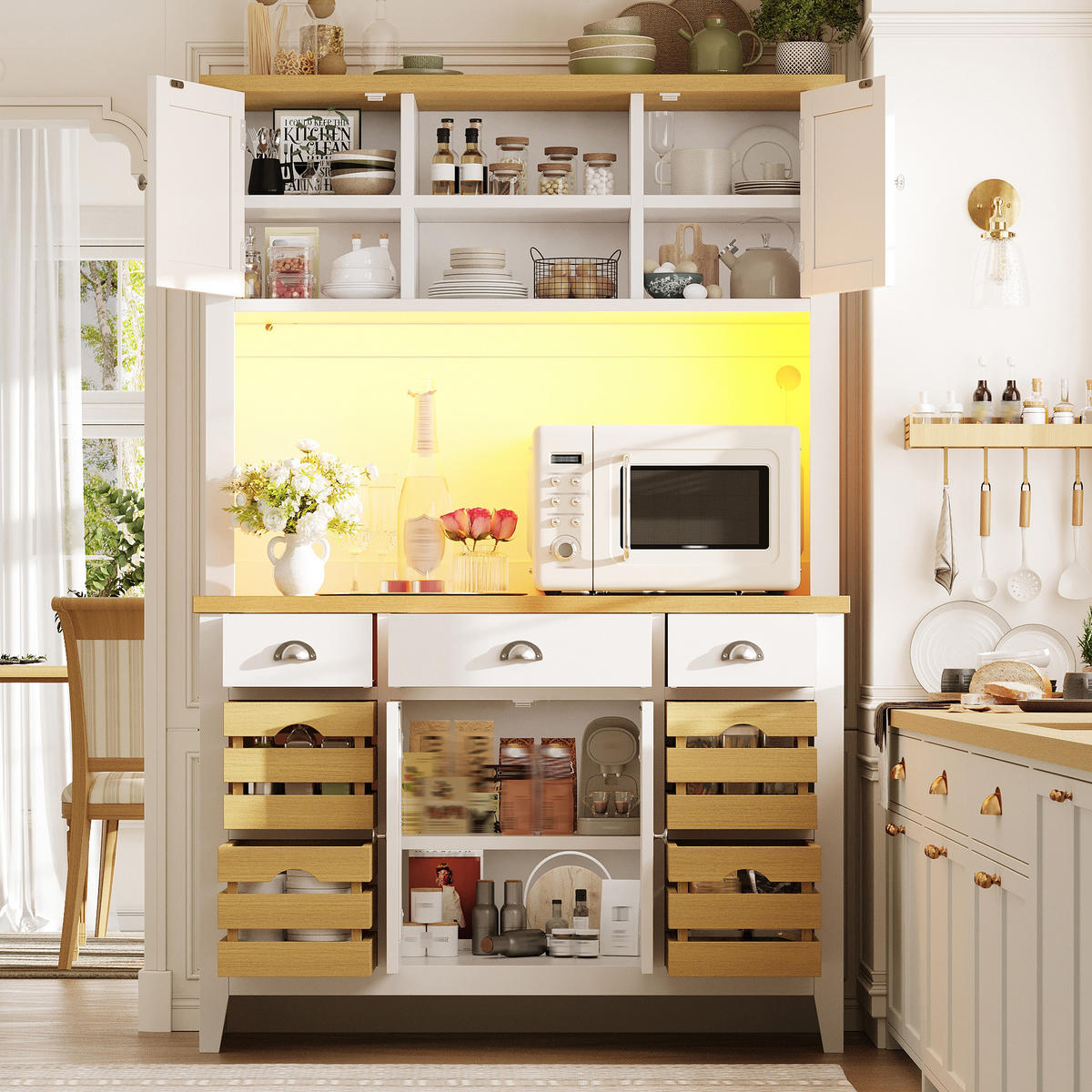 BUFFET DE-38498 120/40/188 cm mit Soft-Close-Türen Weiß - Weiß, Holzwerkstoff (120/188/40cm) - ComfortXL