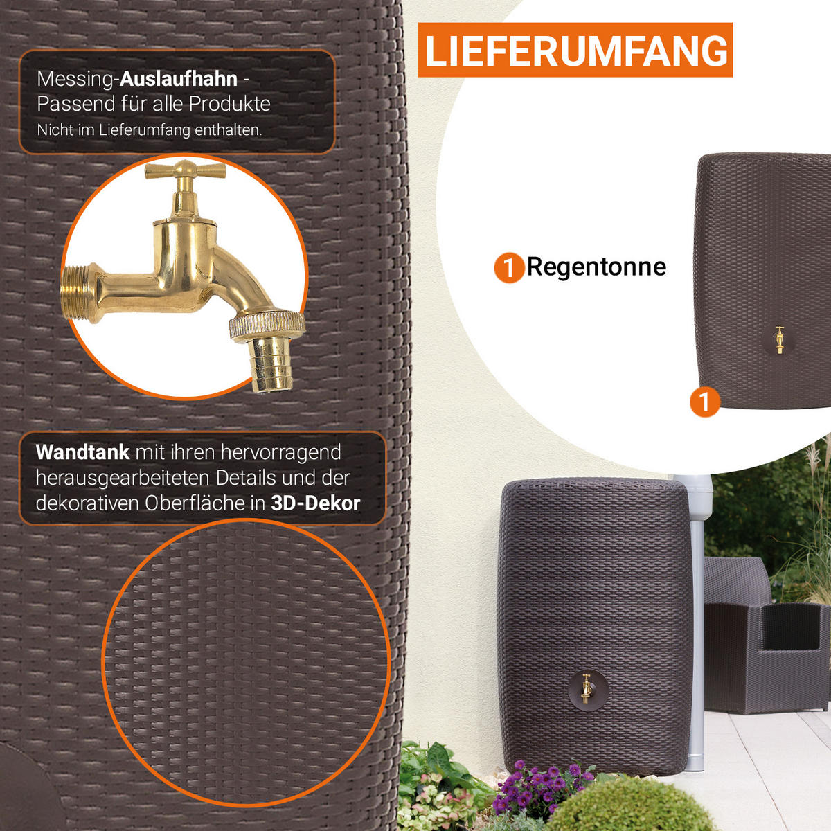 WANDTANK 300 L, mocca - Mokka, Kunststoff (40/118/80cm) - GARANTIA