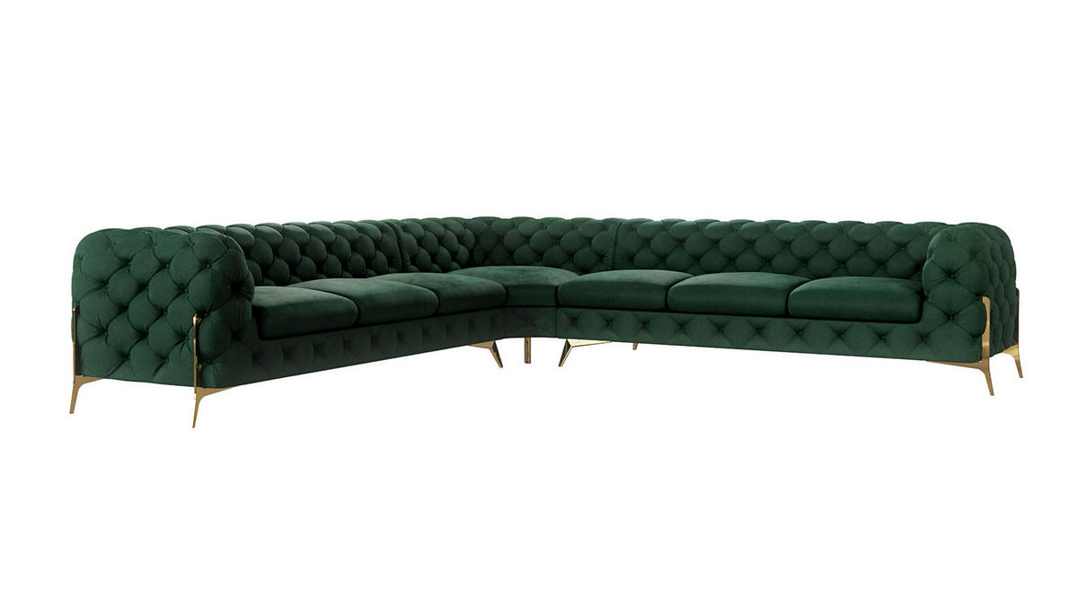 ECKSOFA Chesterfield Lexi Flasche Grün Samt - Smaragdgrün/Goldfarben, Holz/Textil (323/323cm) - S-Style Möbel