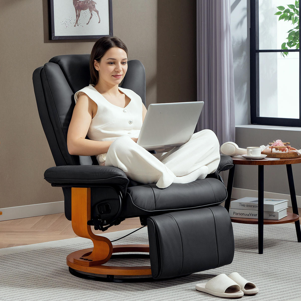 RELAXSESSEL DE-06321 mit Liegefunktion Dunkelgrau - Dunkelgrau, Holzwerkstoff (88/103/78cm) - ComfortXL
