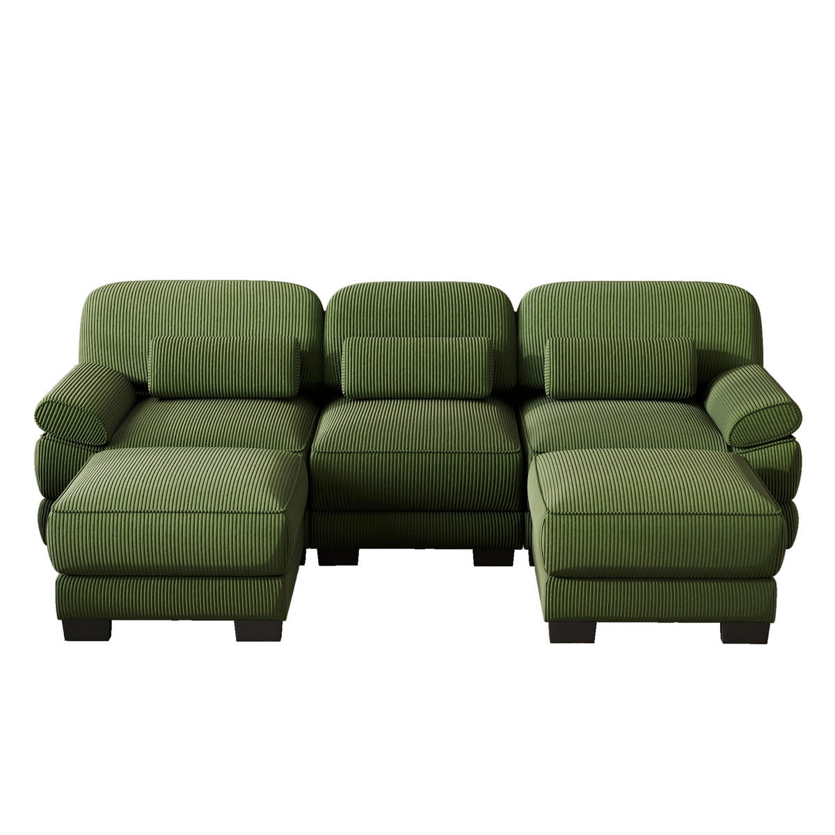 WOHNLANDSCHAFT 3-Sitzer U-Form mit 2 Hockern, DE-42659, Grün - Grün, Holz (265/94/161cm) - ComfortXL