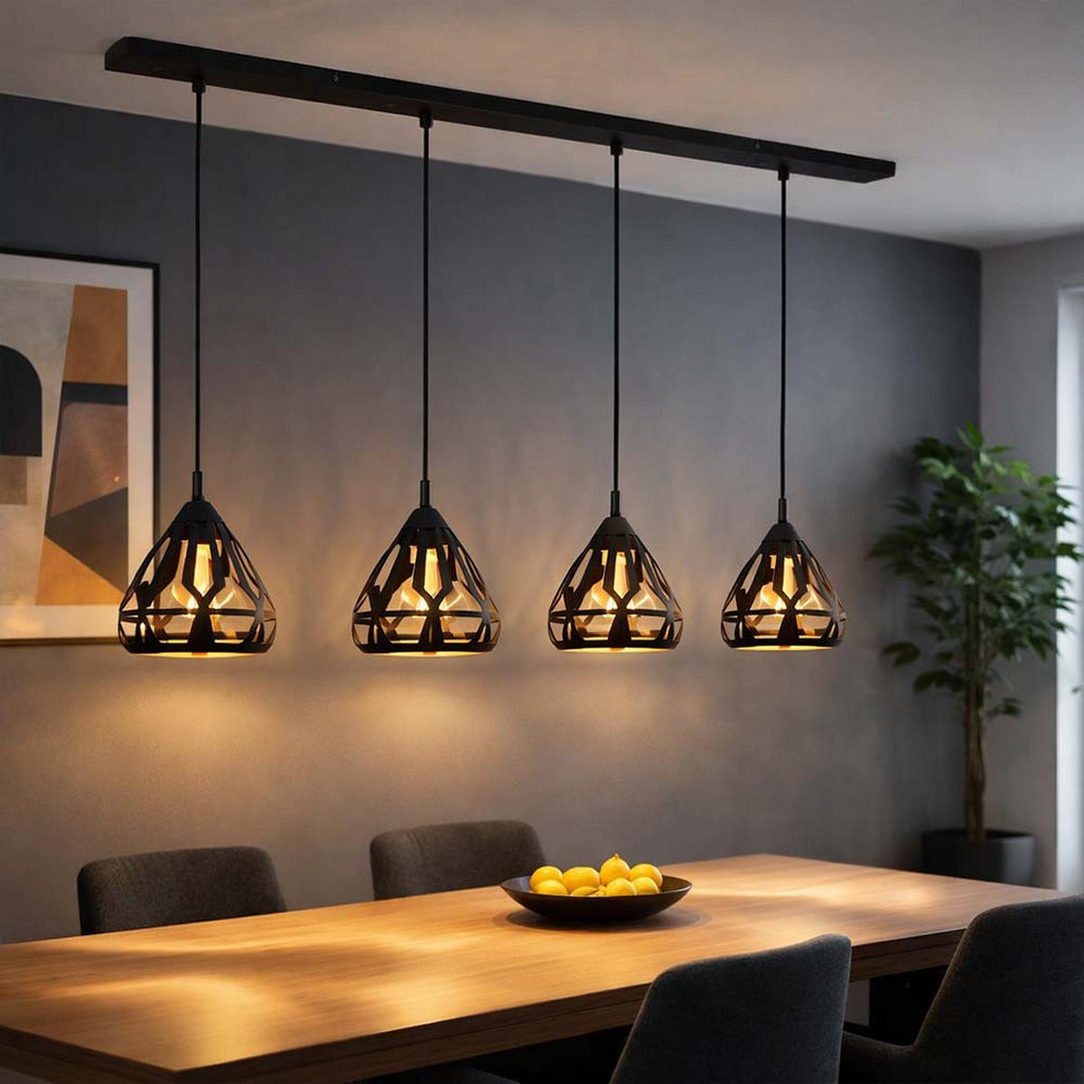 PENDELLEUCHTE Metall Schwarz 4-Flammig - Schwarz, Metall (92/17/120cm) - Globo Lighting