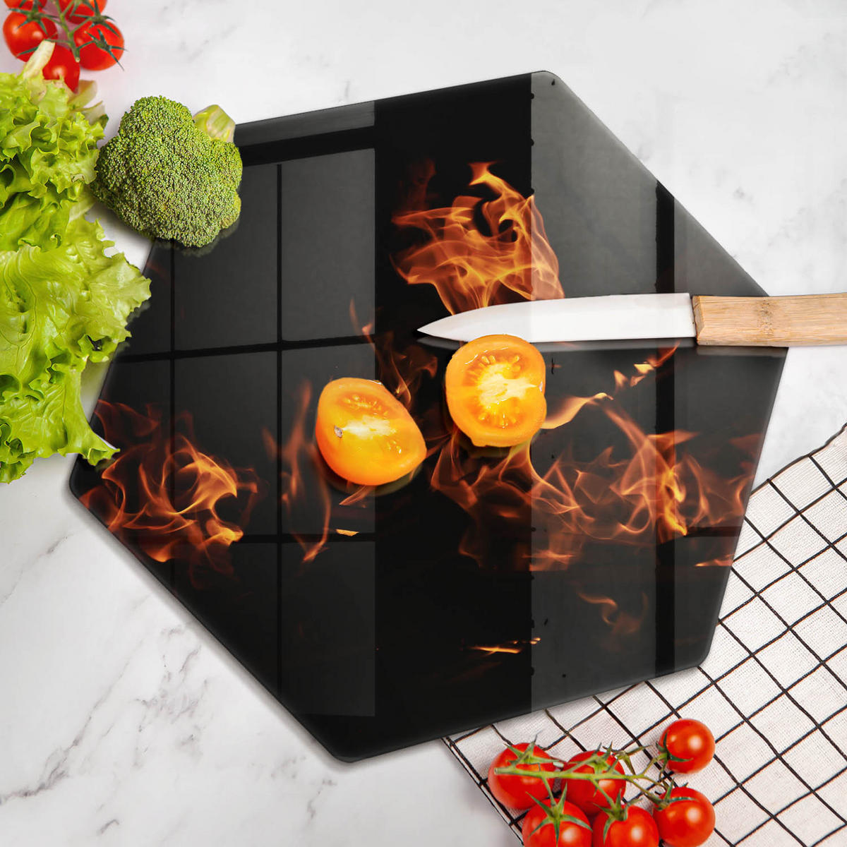 GLASPLATTE 40 cm Feuerflamme - Schwarz, Glas (40/40cm) - Wallfluent