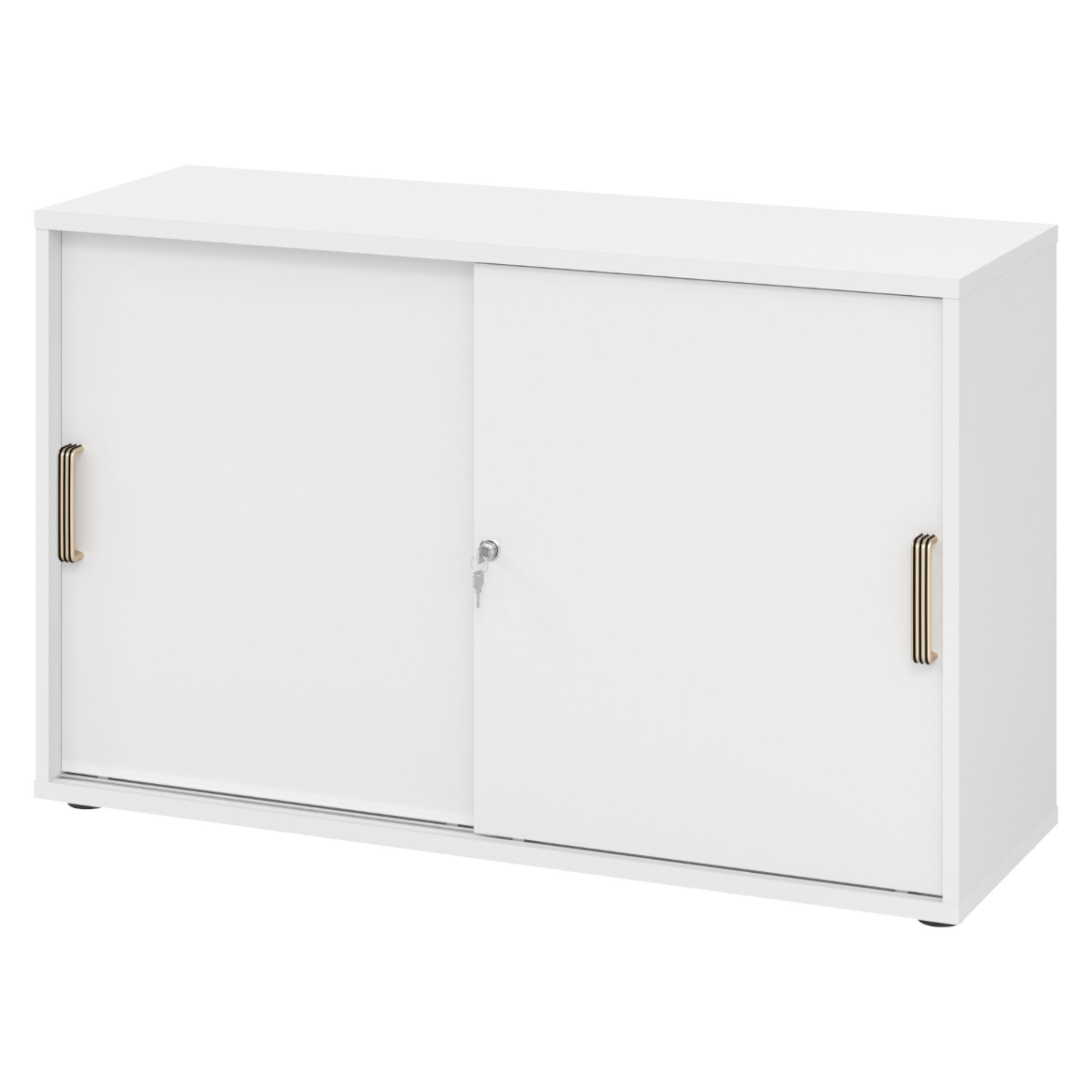 SCHIEBETÜRENSCHRANK - 2 Ordnerhöhen 40/120/74,8 cm in Weiß Streifengriff (Kunststoff) - Weiß, Holzwerkstoff (120/74.8/40cm) - bümö