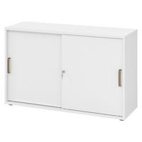 SCHIEBETÜRENSCHRANK - 2 Ordnerhöhen 40/120/74,8 cm in Weiß Streifengriff (Kunststoff) - Weiß, Holzwerkstoff (120/74.8/40cm) - bümö
